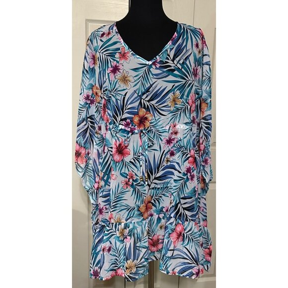 Time & Tru Women's Swimsuit Cover Tropical Print 100% Polyester Size XL (16-18) - Picture 3 of 10